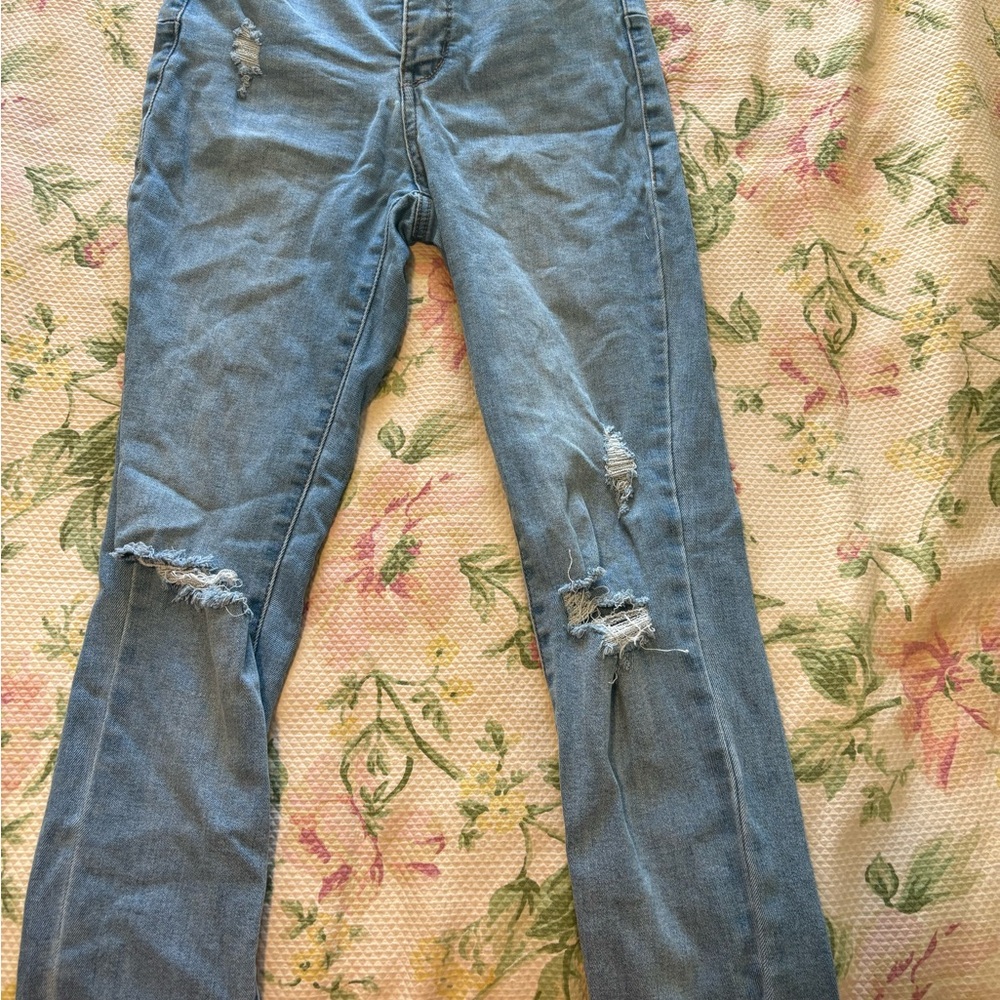 Fashion Nova Light Blue Distressed Skinny Jeans